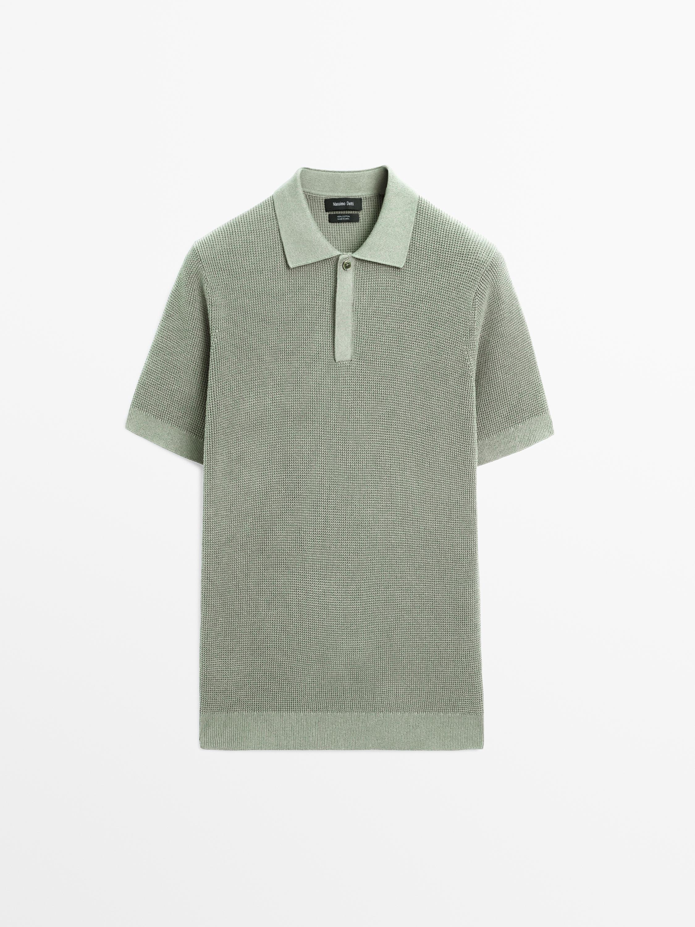 Textured cotton knit polo shirt
